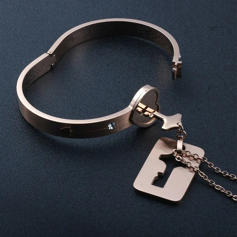 Lock Key Necklace + Bracelet Couple Sets